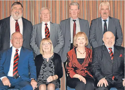  ??  ?? Tayport held a dinner in honour of long-standing club stalwarts Abby Oswald, Alistair Oswald and Ken Smith. Top-table guests were (back, from left) — Alistair Oswald, Dave Baikie, Joe Camay, Dave Nicoll. Front — Ken Smith and wife Christine, Maureen...