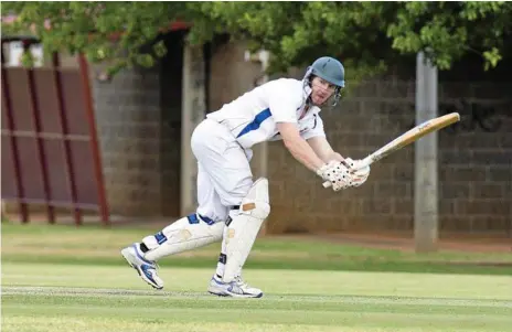  ?? Photo: Nev Madsen ?? CRACKING SHOT: Bryce Priebe plays a shot for University on his way to 77 in the second innings during round two of the TCI A-grade competitio­n against Southern Districts.