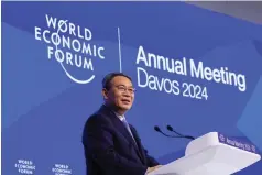  ?? ?? China’s Premier Li Qiang speaks during the 54th annual meeting of the World Economic Forum in Davos, Switzerlan­d, yesterday