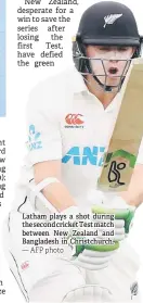  ?? — AFP photo ?? Latham plays a shot during the second cricket Test match between New Zealand and Bangladesh in Christchur­ch.