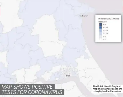  ??  ?? The Public Health England map shows where cases are rising highest in the region