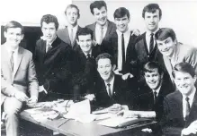  ?? ?? Joe Dolan (left - The Drifters), with some of the frontmen who were on the showband circuit in the 1960s and 1970s; from left Art Supple (The Victors), Dickie Rock (The Miami), Tom Dunphy
(Royal), Brendan Bowyer (Royal), Derek Dean (Freshmen), Brendan O’Brien (Dixies), Butch Moore (Capitol) and seated: Larry Cunningham (Mighty Avons), Declan Ryan (Regal) and Tony Keeling
(Graduates).