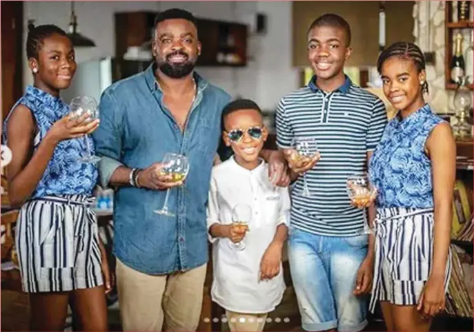  ??  ?? Kunle Afolayan with his children, without Tolu