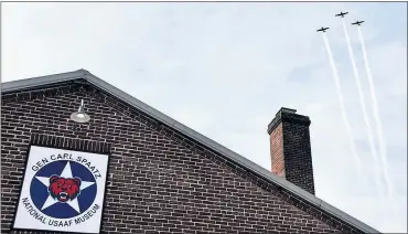  ?? PHOTO BY JESI YOST — MEDIANEWS GROUP ?? KC-135 air tanker and WWII era T6 Trainer airplanes flew over the General Carl Spaatz National U.S. Army Air Forces Museum in Boyertown as part of the ribbon cutting ceremony Oct. 2.