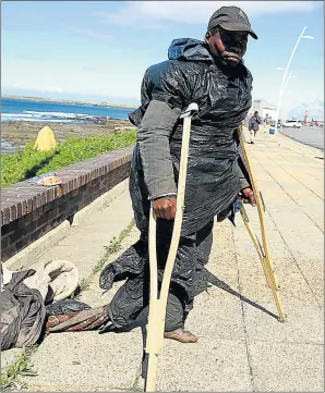  ?? Picture: SIBONGILE NGALWA ?? HARD LIFE: Lennox Khwakhini at the East London Esplanade, the place he has called home for more than 10 years. Khwakhini is one of close to a 100 homeless people in the city