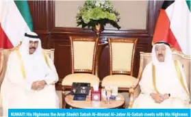  ??  ?? KUWAIT: His Highness the Amir Sheikh Sabah Al-Ahmad Al-Jaber Al-Sabah meets with His Highness the Crown Prince Sheikh Nawaf Al-Ahmad Al-Jaber Al-Sabah. — Amiri Diwan and KUNA photos