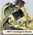  ??  ?? > MH17 wreckage in Ukraine