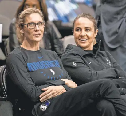  ?? JEROME MIRON/USA TODAY SPORTS ?? Mavericks assistant coach Jenny Boucek, left, and Spurs assistant Becky Hammon are two of the eight female coaches who are thriving in the NBA.