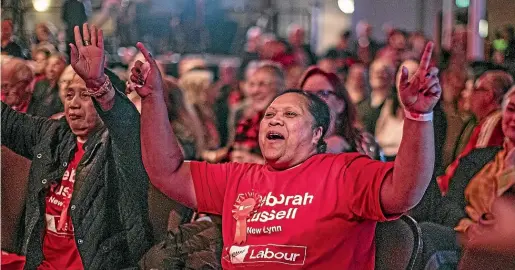  ?? LAWRENCE SMITH / STUFF ?? Grassroots Labour supporters lapped up Jacinda Ardern’s victory speech last night.