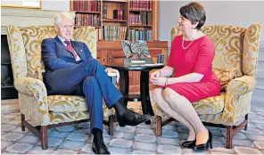  ??  ?? Former US president Bill Clinton with DUP leader Arlene Foster yesterday at the Culloden hotel outside Belfast