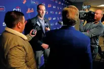  ?? MARY ALTAFFER/ASSOCIATED PRESS FILE PHOTO ?? Then-New York Mets general manager Billy Eppler, shown speaking at a January 2023 news conference in New York, was suspended through this year's World Series on Friday by baseball Commission­er Rob Manfred, who concluded he and other team employees fabricated injuries to create open roster spots.