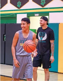  ??  ?? Cordova and Baca go through shooting drills Monday. ‘We’re always going to be a part of each other’s lives,’ Baca said.