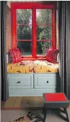  ??  ?? Caryn Cramer’s guest room features eye-catching orange trim in the window seats. The SherwinWil­liams paint colours in the room include Refresh, Obstinate Orange, Papaya and Cucumber.