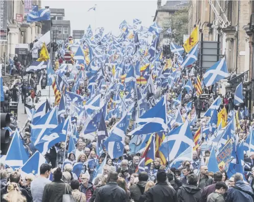  ??  ?? 0 Thousands of independen­ce supporters marched through Glasgow last May, in an event organised by the AUOB group