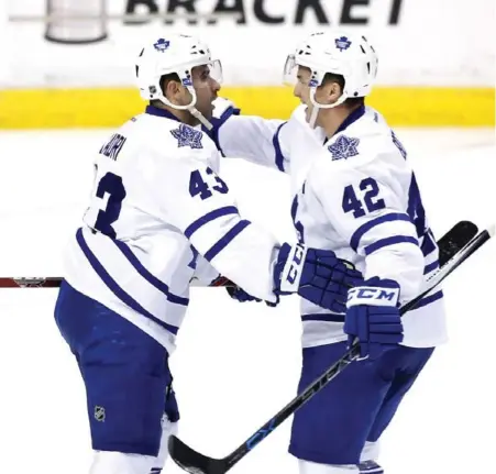  ?? ROBERT MAYER/USA TODAY SPORTS ?? Nazem Kadri broke open a tight game with two power-play goals in the second period, then sealed Toronto’s win over the Florida Panthers with an empty-net goal late in the third period. Rookie Connor Brown had three assists for the Leafs.