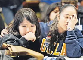  ??  ?? Heartbroke­n and hard-working: Two UCLA students, neither a legal US immigrant, reacting as the US Senate killed the DREAM Act in 2010.