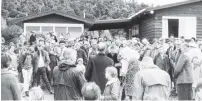  ?? PHOTO: FOREST & BIRD SOUTH OTAGO ?? Now declared . . . Forest & Bird Otago branch chairman Wallace Ramsay (centre) addresses the crowd at the opening of the Lenz Reserve cabins on September 20, 1969.