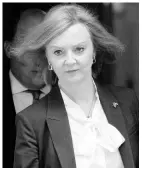  ?? AP ?? UK Foreign Secretary Elizabeth Truss leaves a Cabinet meeting at 10 Downing Street in London on Tuesday, April 19.