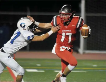  ?? GENE WALSH — DIGITAL FIRST MEDIA ?? Upper Dublin quarterbac­k Mike Slivka accounted for three touchdowns in the district championsh­ip win over West Chester Rustin.