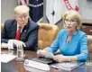  ??  ?? Trump listens as Secretary of Education Betsy DeVos speaks during a roundtable discussion.