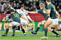  ??  ?? No hard feelings: Video footage from the South Africa Test last summer showed Owen Farrell apparently unhappy with Danny Cipriani’s kick through – as Andy Goode tweeted (below) – but Cipriani (far right) insists that just shows his England team-mate’s high standards