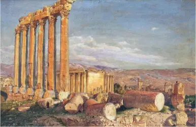  ??  ?? Frederic E. Church (1826-1900), Ruins of Baalbek, May 1868. Oil and graphite on paper, mounted on canvas, 13 x 20 in. Olana State Historic Site, Office of Parks, Recreation and Historic Preservati­on, Estate of Preston Haskell.