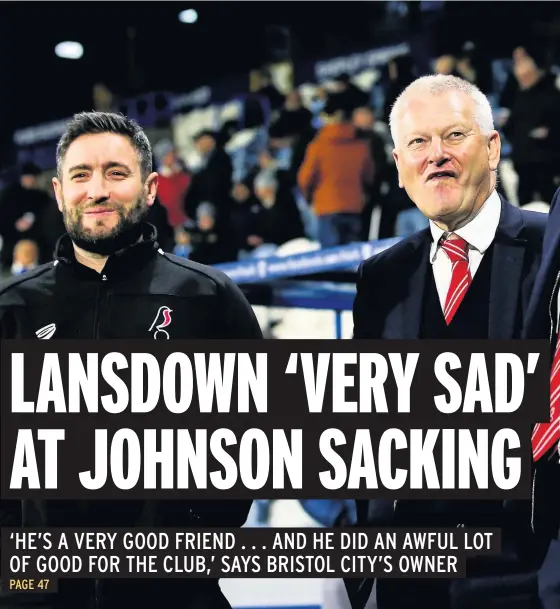  ?? Picture: Robbie Stephenson/JMP ?? Lee Johnson and Steve Lansdown pictured prior to Bristol City’s game at Huddersfie­ld this season