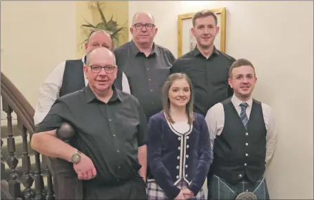  ?? Photograph: Kevin McGlynn ?? Entertaini­ng on Hogmanay were The Hector McFadyen Band with Hector, front left, Alastair Currie, Kevin McGlynn and Craig McFadyen, Highland dancer Nicola McFadyen and piper Niall Jordan.