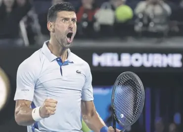  ?? ?? Novak Djokovic celebrates during his impressive win over Adrian Mannarino at the Australian Open