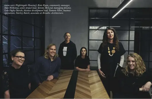  ??  ?? from left: Nightingal­e Housing’s Kate Ryan, community manager, Dan McKenna, senior project lead, Jeremy McLeod, managing director, Lola Digby-Diercks, business developmen­t lead, Tamara Veltre, business operations; Fairley Batch, associate at Breathe...