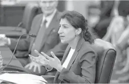  ?? GRAEME JENNINGS/WASHINGTON EXAMINER ?? Prominent Big Tech critic Lina Khan was sworn in to lead the Federal Trade Commission hours after her Senate confirmati­on on Tuesday.