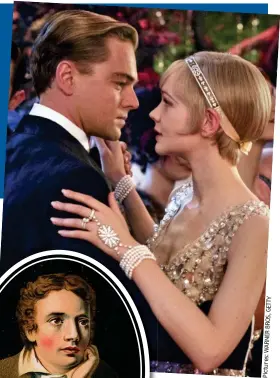  ??  ?? Accursed: Leonardo DiCaprio and Carey Mulligan in the 2013 film of Fitzgerald’s The Great Gatsby. Inset: Keats