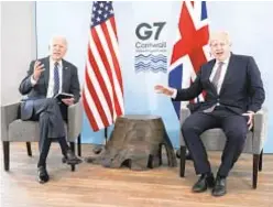  ?? AP ?? President Biden and British P.M. Boris Johnson look to counter China.