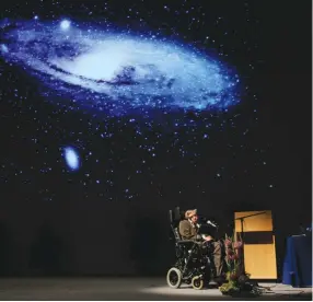  ??  ?? STEPHEN HAWKING delivers a lecture on ‘The Origin of the Universe’ in Brussels in 2007.