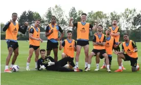  ?? Photograph: Stuart MacFarlane/Arsenal FC/Getty Images ?? Arsenal are organised on the training pitch and in games, particular­ly when it comes to set pieces.