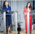  ?? Photos / AP ?? From top: Ardern gives a speech at the UN headquarte­rs; with world leaders marking the 150th birth anniversar­y of Gandhi; a joint news conference with Facebook’s Sheryl Sandberg.