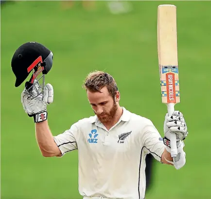  ??  ?? Black Caps captain Kane Williamson scored his 17th test century to equal Martin Crowe’s New Zealand record, on day three of the third test against South Africa in Hamilton.