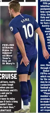  ??  ?? FEELING STRAIN: Kane is injured on New Year’s Day at St Mary’s