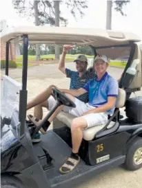  ?? Associated Press ?? Former Texas High golfers Grayson Jones, left, and Garrett May won the Four States Invitation­al by 18 shots after shooting 62 in the final round at Texarkana Country Club.