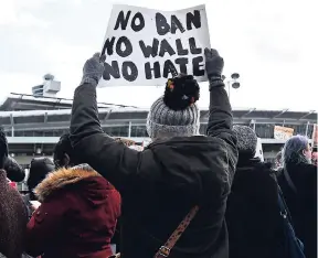  ?? AP ?? Protesters rally in front of John F. Kennedy Internatio­nal Airport in New York on January 29.