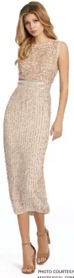  ?? PhoTo CourTesy maCduggal.Com ?? SPARKLING LOOK: Hit the town in the Mac Duggal sequinned midi dress.
