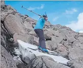  ??  ?? Skier Helen Rennie in a snow tunnel under a patch near Carn Ban Mor in August 2013, left, on Ben Macdui, above, and, in Cairngorm, top