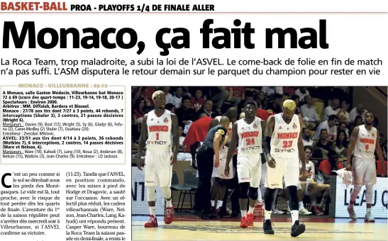  ?? (Photos Jean-François Ottonello) ?? Les Monégasque­s devront très vite relever la tête s’ils veulent pousuivre leur route dans ces play-offs.