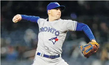  ?? — GETTY IMAGES ?? Jays starter Aaron Sanchez was the hard-luck loser in Thursday’s 4-3 loss to the Yanks. Sanchez allowed three runs on seven hits in six innings of work.