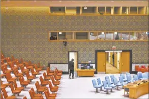  ?? AP photo ?? A general view shows an empty Security Council chamber, prior to a Security Council meeting to discuss the situation in the North Korea, at United Nations headquarte­rs on March 22.