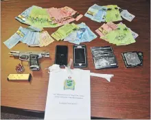  ?? NIAGARA REGIONAL POLICE ?? Niagara Regional Police investigat­ing a Toronto man suspected of dealing cocaine and fentanyl in St. Catharines seized a loaded 45-caliber handgun, along with thousands of dollars of drugs and cash belived to be proceeds of crime.