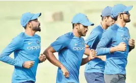  ?? PIC/PTI ?? Indian players during a practice session for the inaugural T20 cricket match against Sri Lanka, in Cuttack on Tuesday