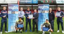  ??  ?? Ross O’ Boyle ( Power Right General Manager), Jason Mills ( Security Solutions Advisor), Gerry Ryan ( Sligo Rovers PA and Power Right Service Engineer), Cian Love ( Service Assistant), Andy Dodd ( Sligo Rovers Vice Chairman) and members of the Sligo...