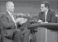  ?? Scott Kowalchyk/CBS ?? Bill O’Reilly, left, fired last week by Fox News Channel, was a frequent guest on latenight comedy shows such as “Late Show with Stephen Colbert.”