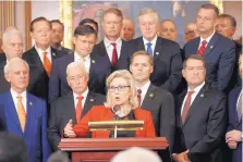  ?? PABLO MARTINEZ MONSIVAIS/ASSOCIATED PRESS ?? Republican Conference Chairwoman Liz Cheney, R-Wyo., speaks during a news conference with other Republican­s on Capitol Hill in Washington on Thursday.